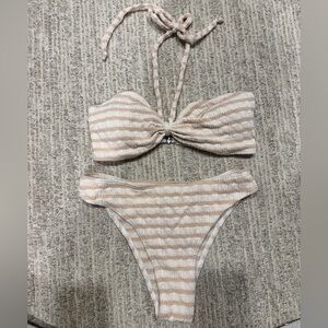 NWOT Tan & Cream Striped Bikini Set